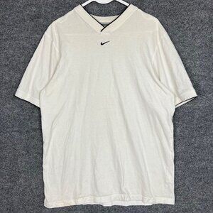 Vintage Nike Mens Center Swoosh T-shirt Size V-neck Size Large White‎